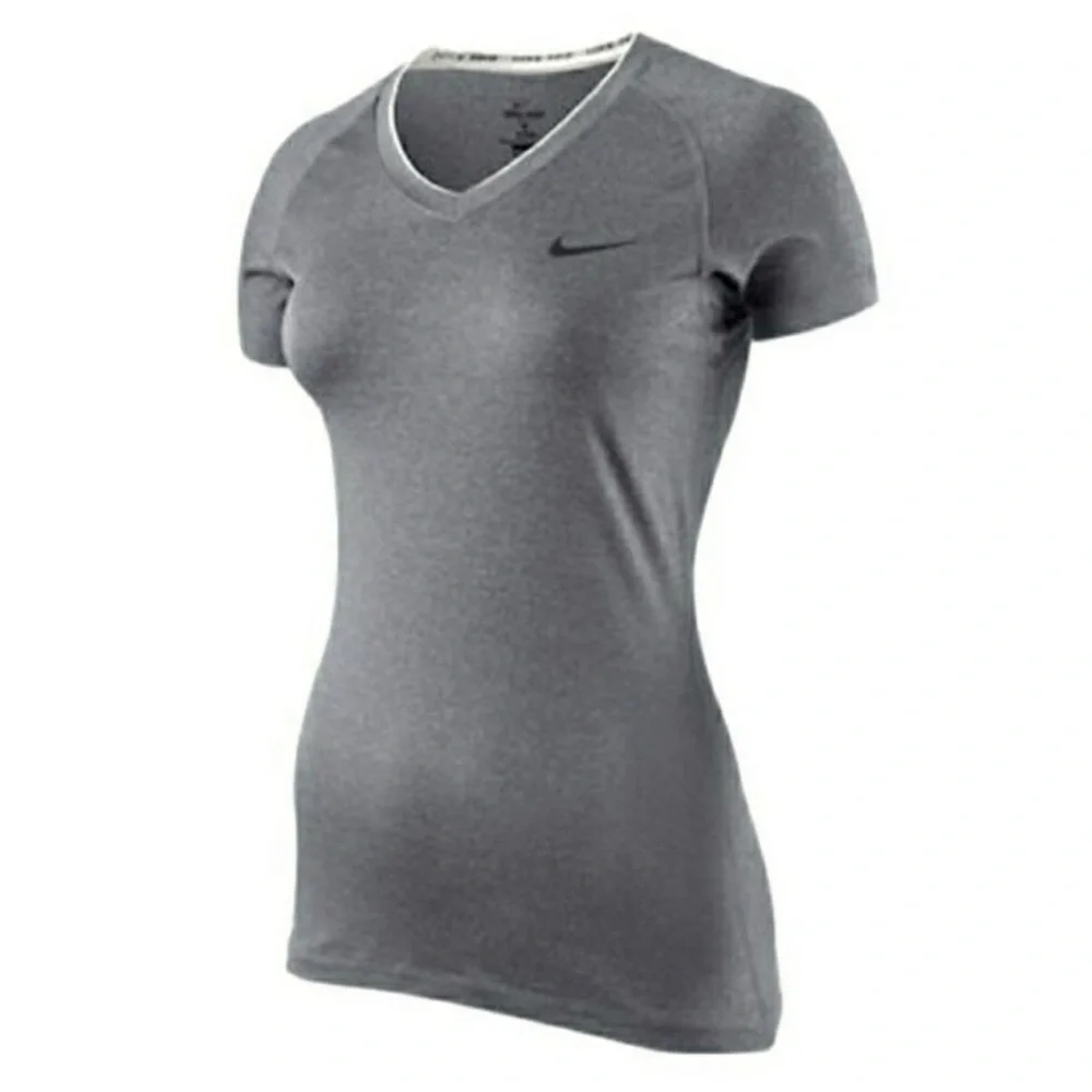 NIKE‎ PRO Gray Dri-Fit Fitted V Neck Short Sleeve Active Training T-Shirt Size S
